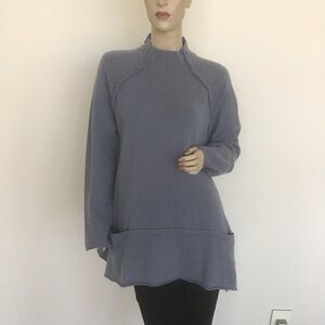 J Jill Periwnkle Blue Funnel Neck 100% Cashmere Swing Tunic Sweater Pockets L